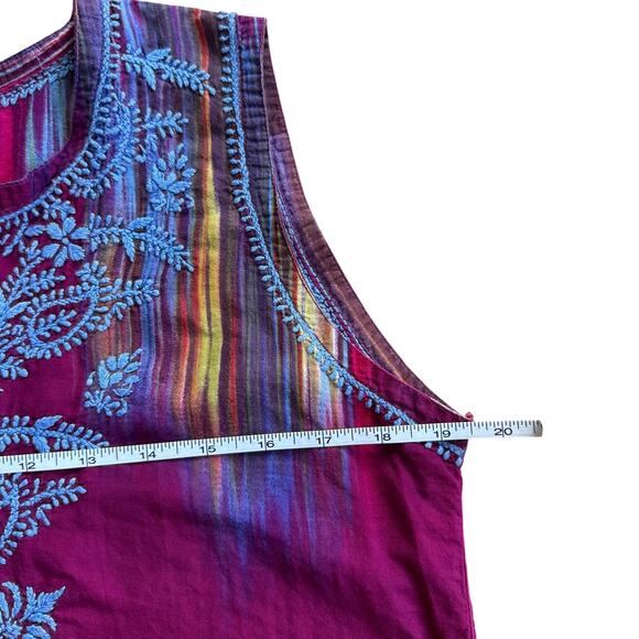 Boho Embroidered Tank Tunic SZ 42 Paisley Hippie Cotton Casual Sleeveless - Picture 7 of 10